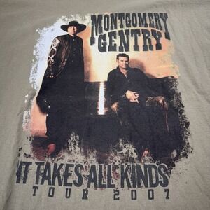 Montgomery Gentry It Takes All Kinds‎ 2007 Band T Shirt 2XL Brown Y2K Country